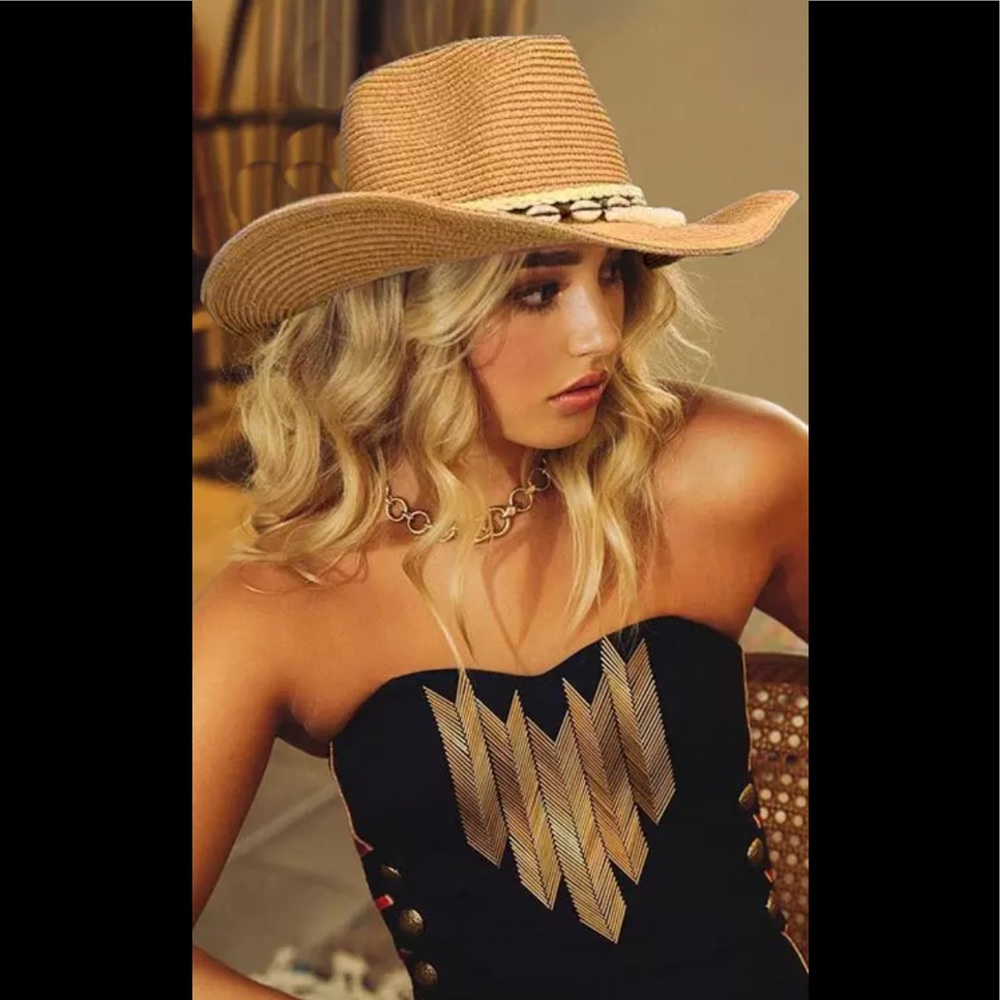 Summer Boho Shell Panama Sun Hat In Rose - Picture 5 of 6